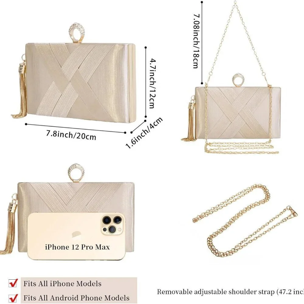 Women Tassel Evening Clutch Bag Sparkly Diamond Shoulder Crossbody for Weddings